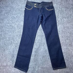 Ciara Jeans Womens 11 (30W) Dark Straight Studded Wide Waistband Embellished